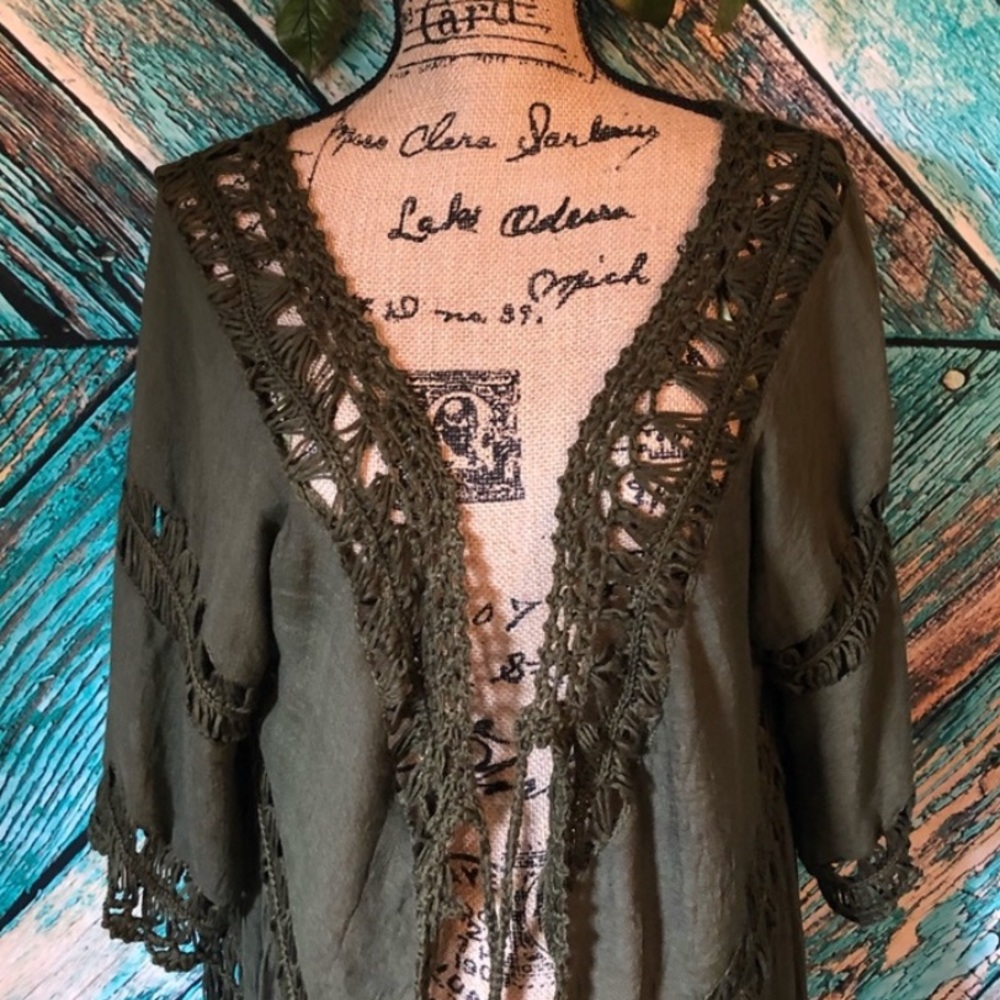 Green crochet Kimono Boho Bohemian Crochet